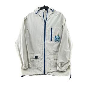 Disneyland Resort Windbreaker Jacket L Gray Blue Castle Graphic Hooded Zip Up